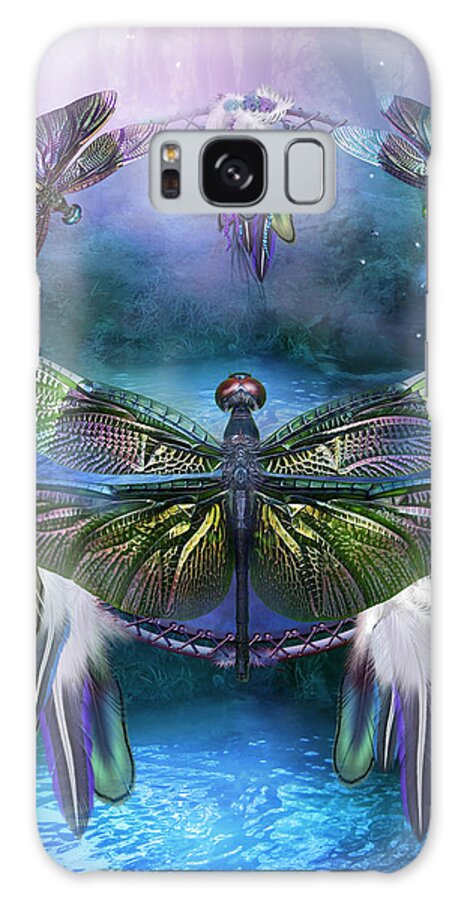 Carol Cavalaris Galaxy Case featuring the mixed media Dream Catcher - Spirit Of The Dragonfly by Carol Cavalaris