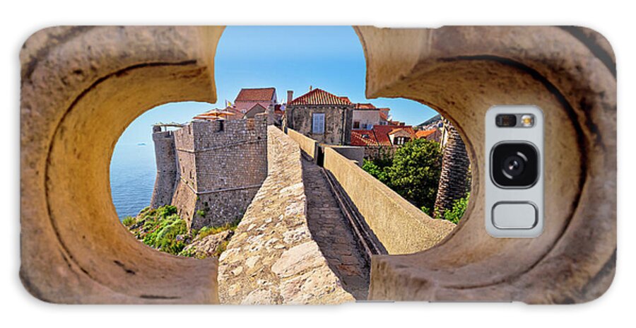 Dubrovnik Galaxy Case featuring the photograph Dubrovnik city walls view through stone carved detail by Brch Photography