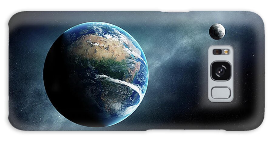 Earth Galaxy Case featuring the digital art Earth and moon space view by Johan Swanepoel
