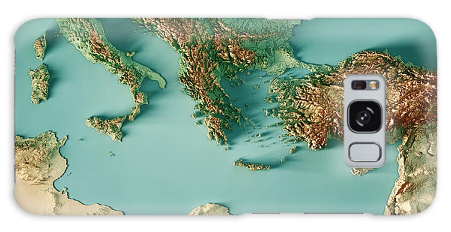 Mediterranean Sea Galaxy Case featuring the digital art East Mediterranean Sea 3D Render Topographic Map Color by Frank Ramspott