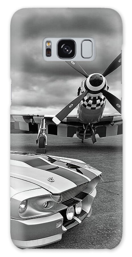 Old Ford Mustang Galaxy Case featuring the photograph Eleanor Mustang with P51 Black and White by Gill Billington