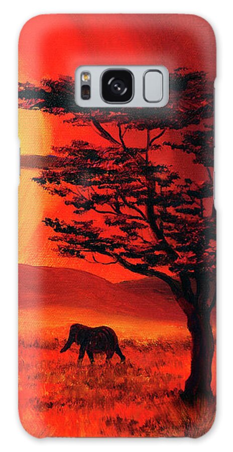 Africa Galaxy Case featuring the painting Elephant in a Bright Sunset by Laura Iverson
