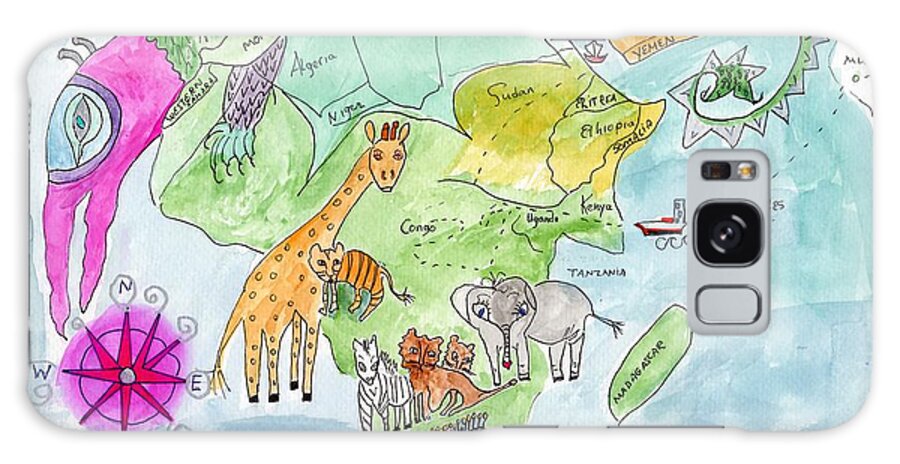 Africa Galaxy Case featuring the painting Elephoot's Map of Africa by Helen Holden-Gladsky