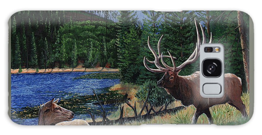 Tim Gordon Galaxy Case featuring the painting Elk at Beaver Lake Yellowstone by Timithy L Gordon
