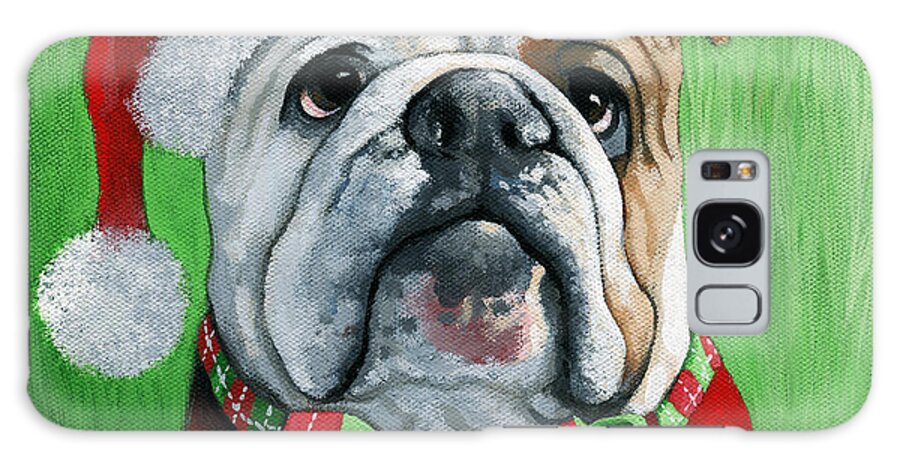 Santa Dog Galaxy S8 Case featuring the painting Holiday Cheer -English Bulldog Santa dog painting by Linda Apple