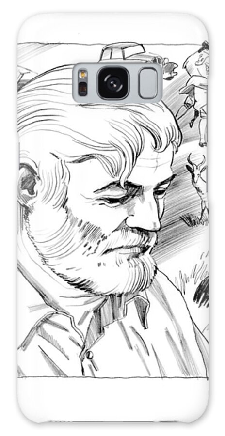Ernest Hemingway Galaxy Case featuring the drawing Ernest Hemingway Portrait by Igor Sakurov