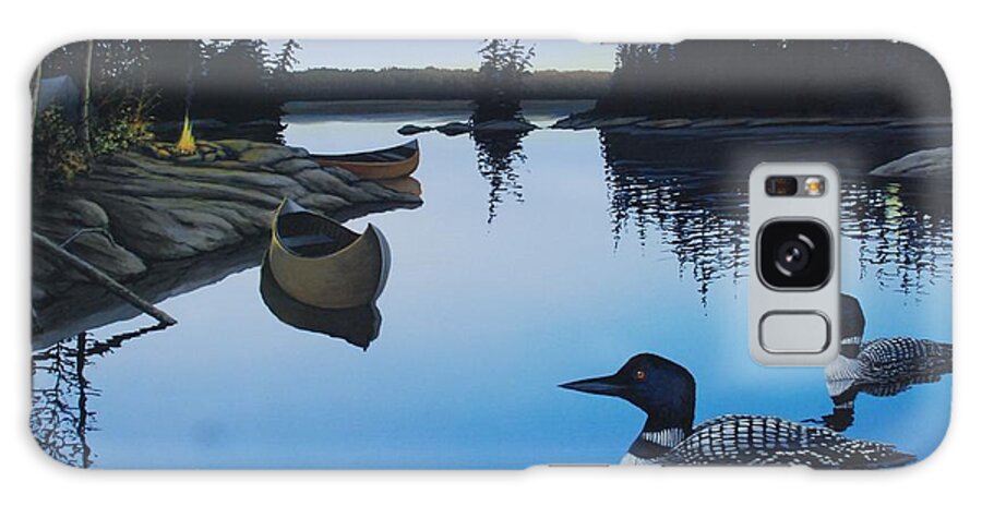 Loons Galaxy Case featuring the painting Evening Loons by Anthony J Padgett