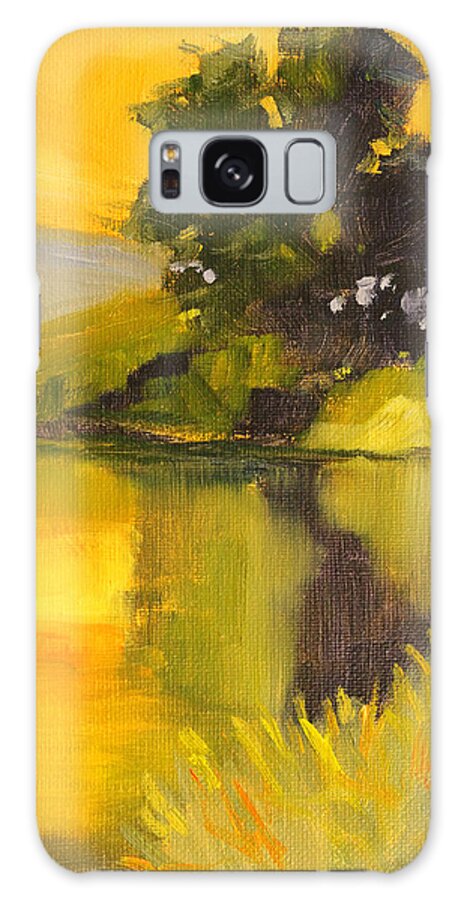 Evening Galaxy Case featuring the painting Evening Pond Landscape by Nancy Merkle