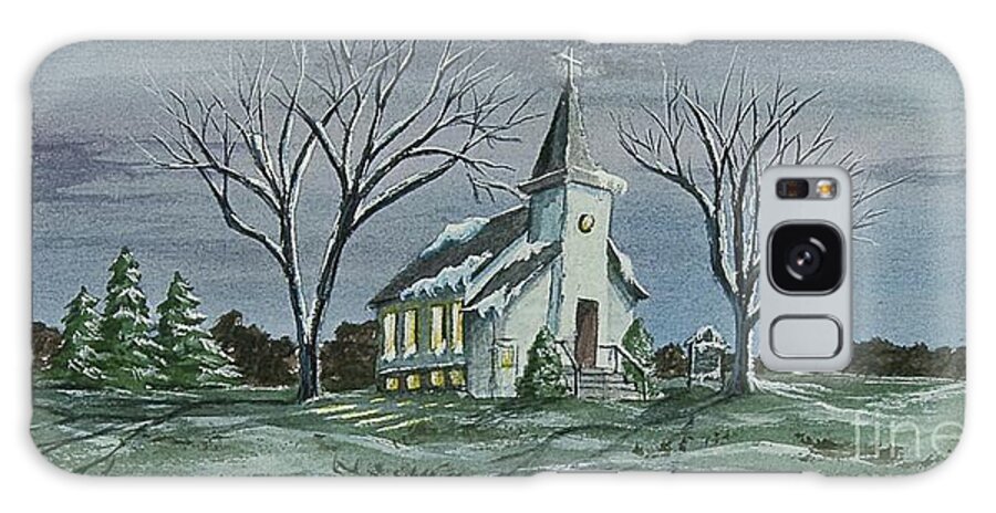 Country Church Painting Galaxy Case featuring the painting Evening Worship In Winter by Charlotte Blanchard