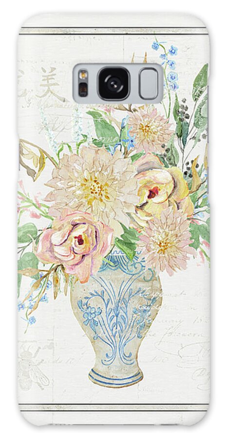 French Galaxy Case featuring the painting Faded Glory Chinoiserie - Floral Still Life 1 Blush Gold Cream by Audrey Jeanne Roberts