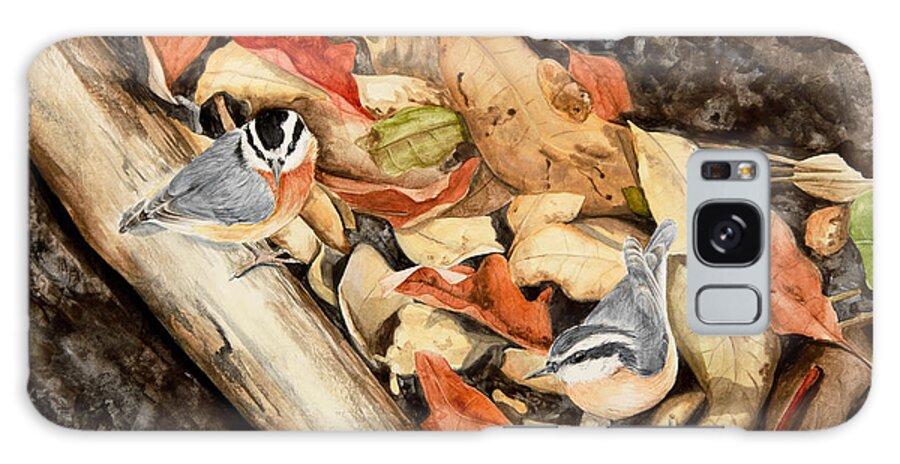 Nuthatches Galaxy S8 Case featuring the painting Fall nuthatch pair by Jessie Vaughn