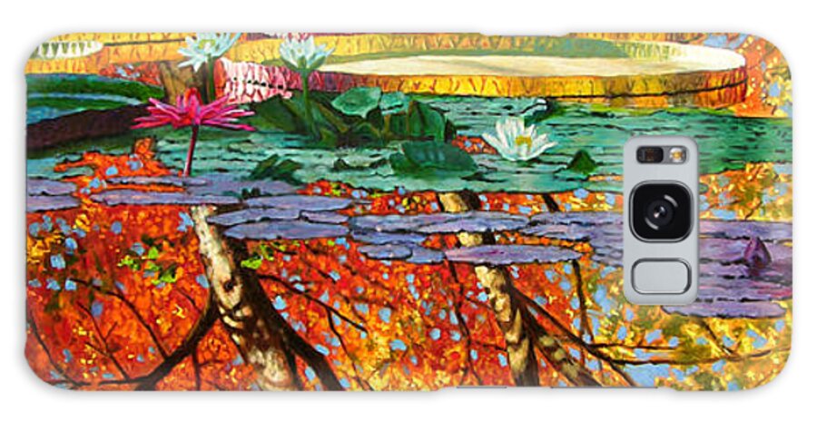 Garden Pond Galaxy Case featuring the painting Fall Reflections 2 by John Lautermilch