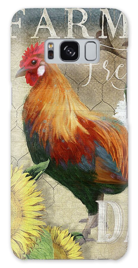 Rustic Galaxy Case featuring the painting Farm Fresh Red Rooster Sunflower Rustic Country by Audrey Jeanne Roberts