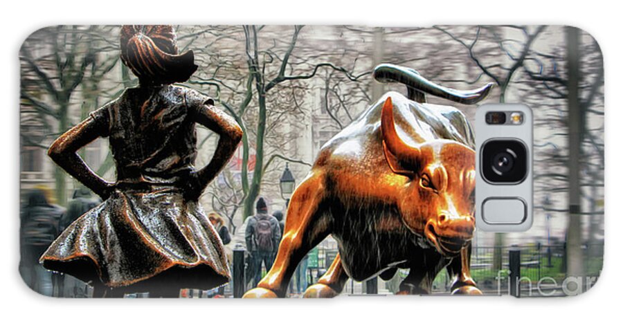 Fearless Girl Statue Galaxy Case featuring the photograph Fearless Girl and Wall Street Bull Statues by Nishanth Gopinathan