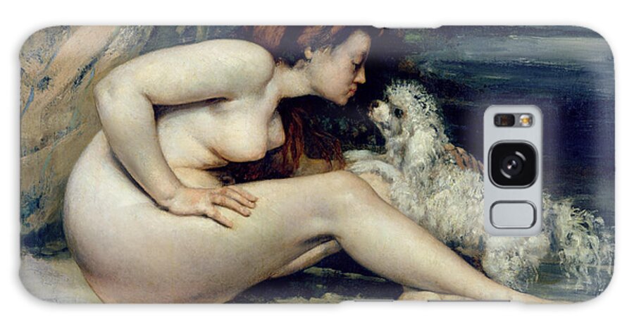 Female Nude With A Dog (portrait Of Leotine Renaude) 1861-62 (oil On Canvas) By Gustave Courbet (1819-77) Galaxy Case featuring the painting Female Nude with a Dog by Gustave Courbet