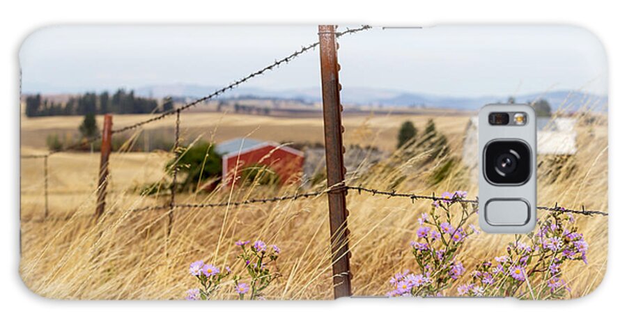 Wild Flowers Fence Line Barbwire Weeds Farm Rusty Metal Post Galaxy Case featuring the photograph Fence Line Flowers by Brad Stinson