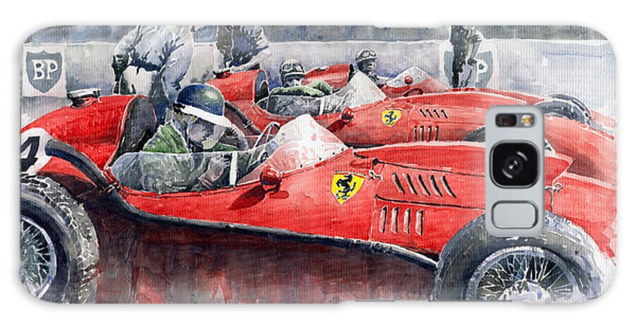 Car Galaxy Case featuring the painting Ferrari Dino 246 F1 1958 Mike Hawthorn French GP by Yuriy Shevchuk