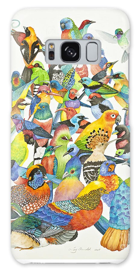 Colorful Birds Galaxy Case featuring the painting Festive Flock by Lucy Arnold
