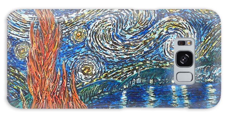 Fiery Night Galaxy Case featuring the painting Fiery Night by Amelie Simmons