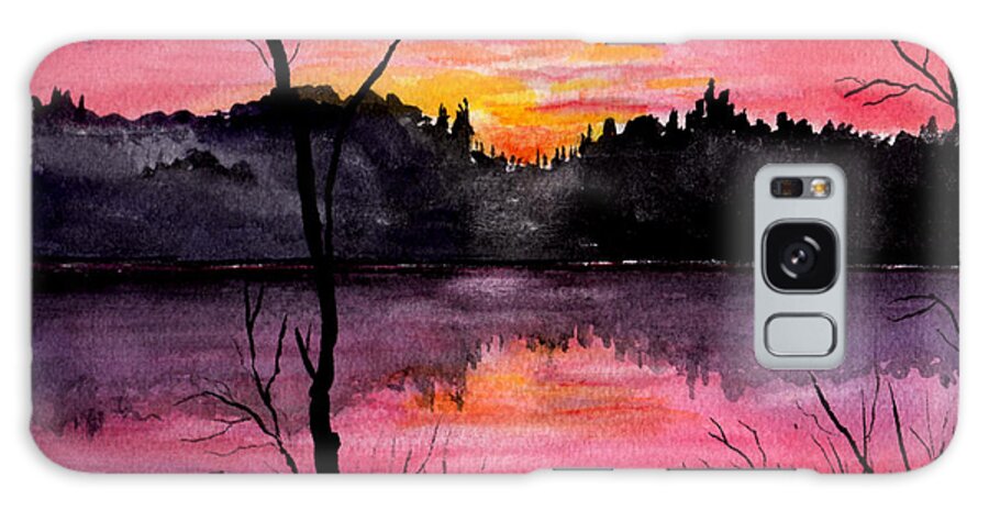 Landscape Galaxy Case featuring the painting Fire In The Sky  Lake Arrowhead Maine by Brenda Owen