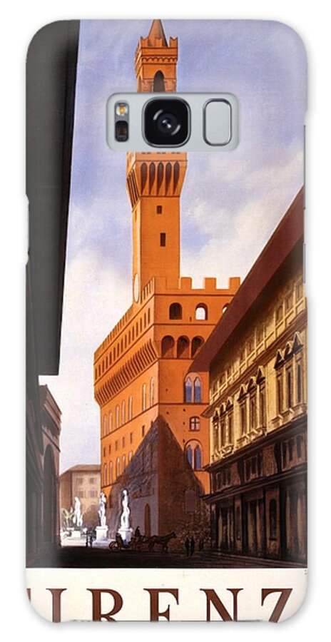 Firenze Galaxy Case featuring the mixed media Firenze, Italy - Palazzo Vecchio Tower - Retro travel Poster - Vintage Poster by Studio Grafiikka