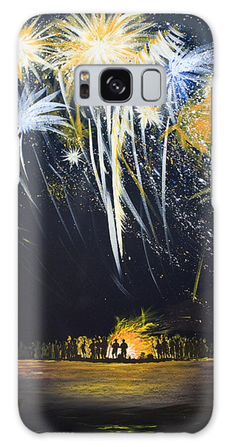 Fireworks Galaxy Case featuring the painting Fireworks Bonfire on the West bar by Charles Harden