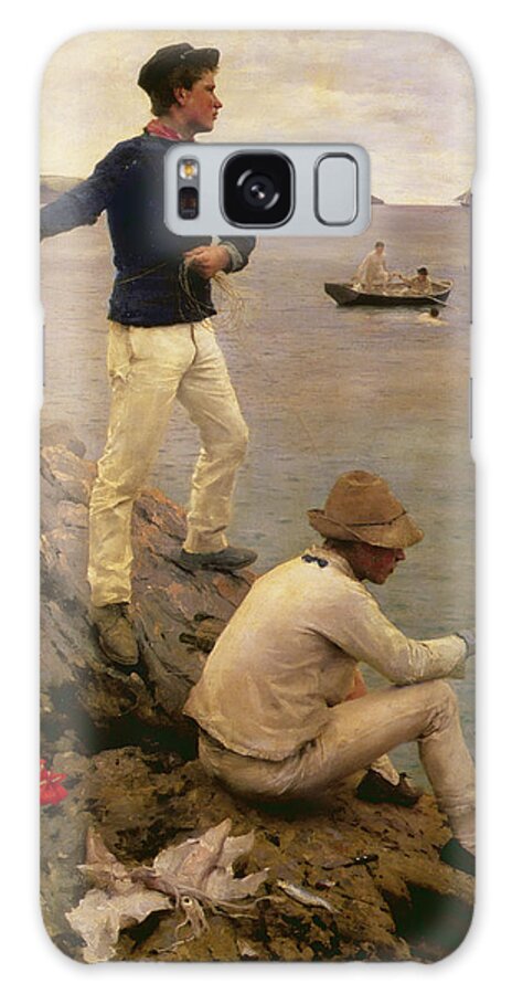 Squid; Guernsey; Jersey; Kerchief Galaxy Case featuring the painting Fisher Boys Falmouth by Henry Scott Tuke