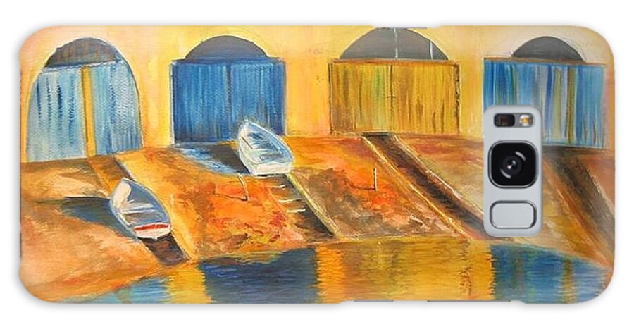 Boats Galaxy Case featuring the painting Fishermens boats at sundown by Lizzy Forrester