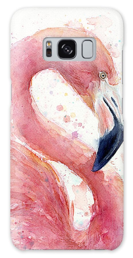 Watercolor Flamingo Galaxy Case featuring the painting Flamingo - Facing Right by Olga Shvartsur