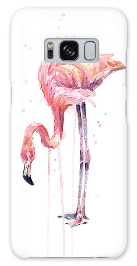 Watercolor Flamingo Galaxy Case featuring the painting Flamingo Watercolor - Facing Left by Olga Shvartsur