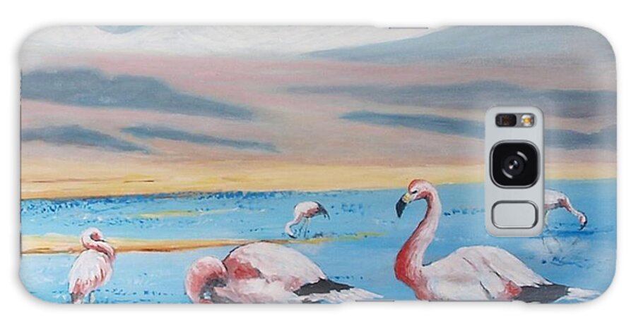 Flamingos Galaxy Case featuring the painting Flamingos by Jean Pierre Bergoeing