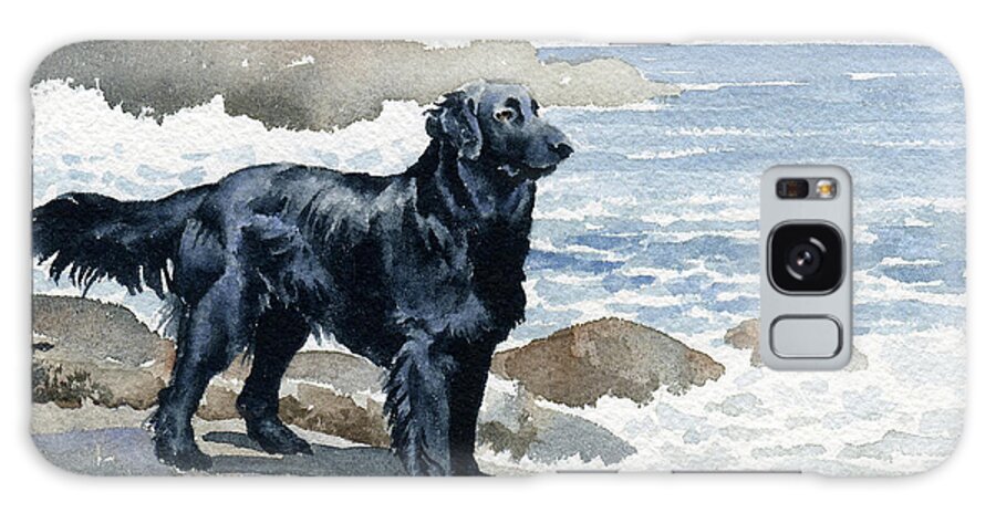 Flat Coated Galaxy Case featuring the painting Flat Coated Retriever at the Beach by David Rogers