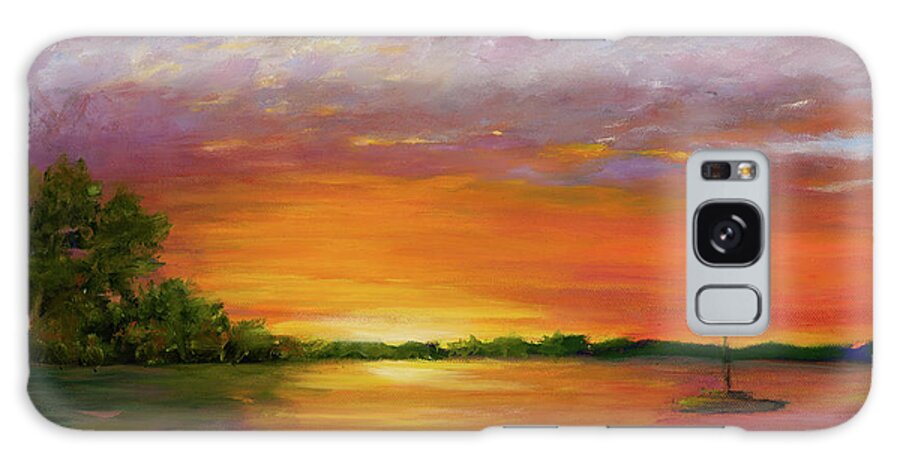 Sunset Over Lake Murray In South Carolina Galaxy Case featuring the painting Fleeting Moments by Audrey McLeod