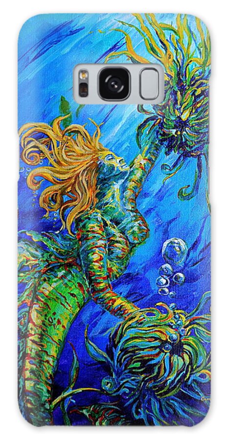 Blond Mermaid Galaxy Case featuring the painting Floating Blond Mermaid by Gregory Merlin Brown