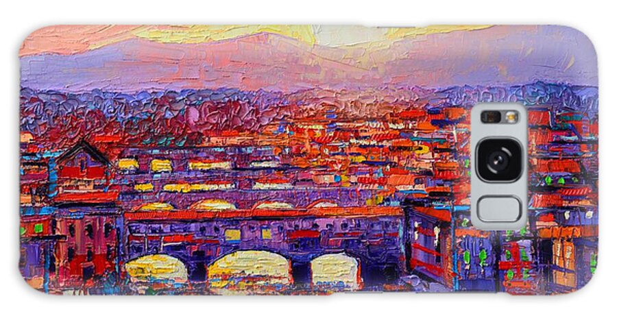 Florence Galaxy S8 Case featuring the painting Florence Sunset Over Ponte Vecchio Abstract Impressionist Knife Oil Painting By Ana Maria Edulescu by Ana Maria Edulescu