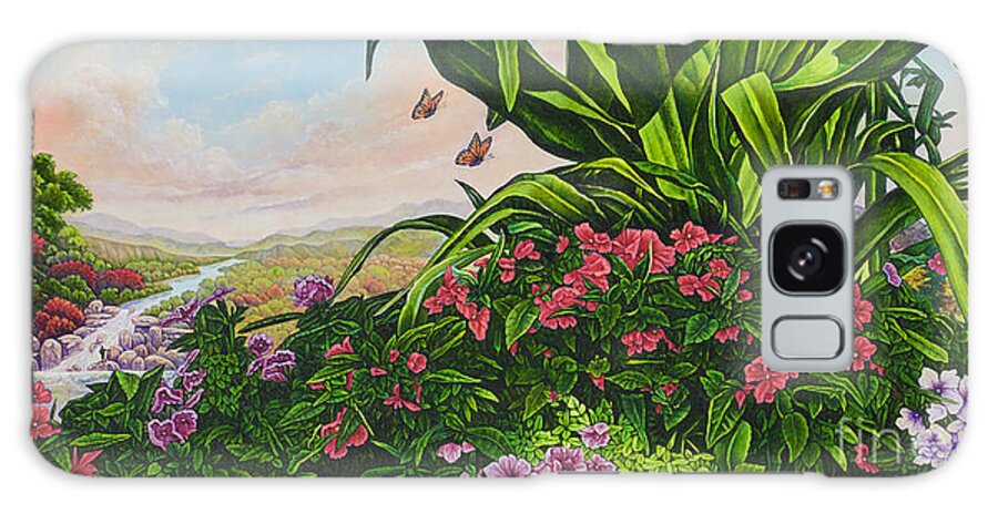 Flower Galaxy Case featuring the painting Flower Garden VII by Michael Frank