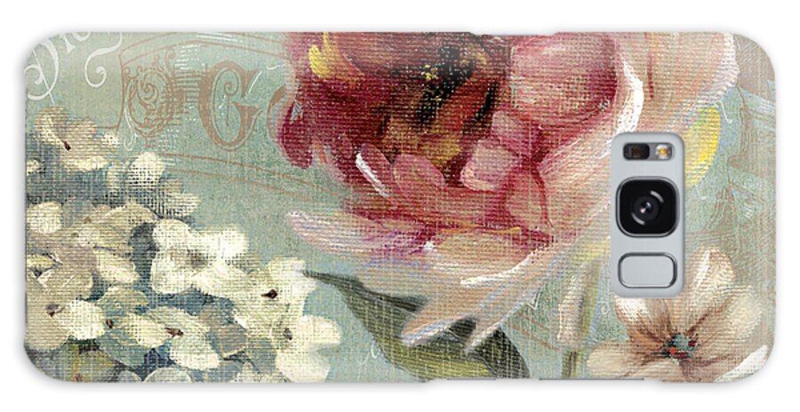 French Advertisement Paris Red Rose White Hydrangea Galaxy Case featuring the painting Flowering Romance 1 by Carol Robinson