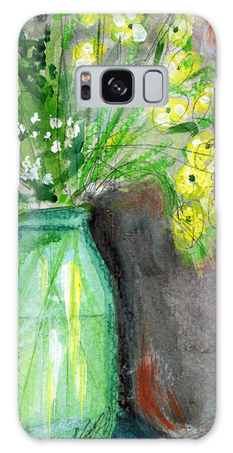 Flowers Galaxy Case featuring the painting Flowers In A Green Jar- Art by Linda Woods by Linda Woods