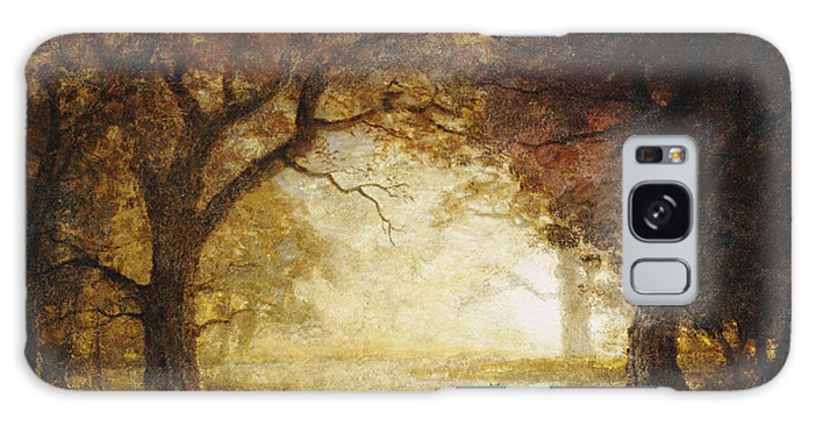 Landscape; American; Wood; Dawn; Clearing; Deer Galaxy Case featuring the painting Forest Sunrise by Albert Bierstadt by Albert Bierstadt