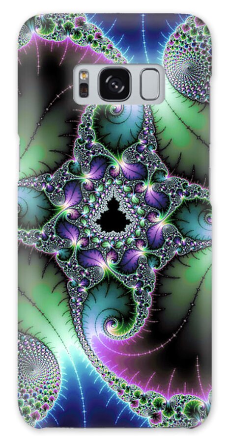 Fractal Galaxy Case featuring the digital art Fractal floral art green purple blue by Matthias Hauser