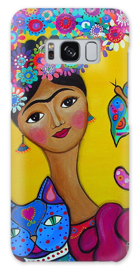 Frida Kahlo Galaxy Case featuring the painting Frida Kahlo With Her Cat by Pristine Cartera Turkus