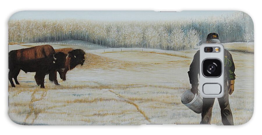 Buffalo Galaxy Case featuring the painting Frosty Feeding by Tammy Taylor