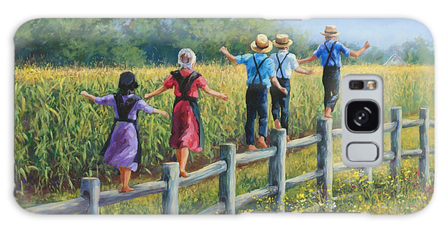Amish Children Galaxy Case featuring the painting Girls Can To by Laurie Snow Hein