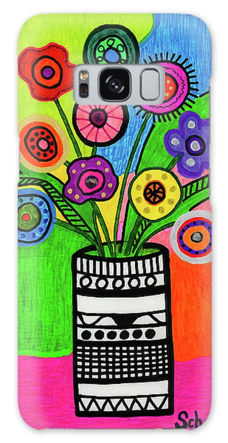 Original Art Galaxy S8 Case featuring the drawing Funky Folk Flowers by Susan Schanerman