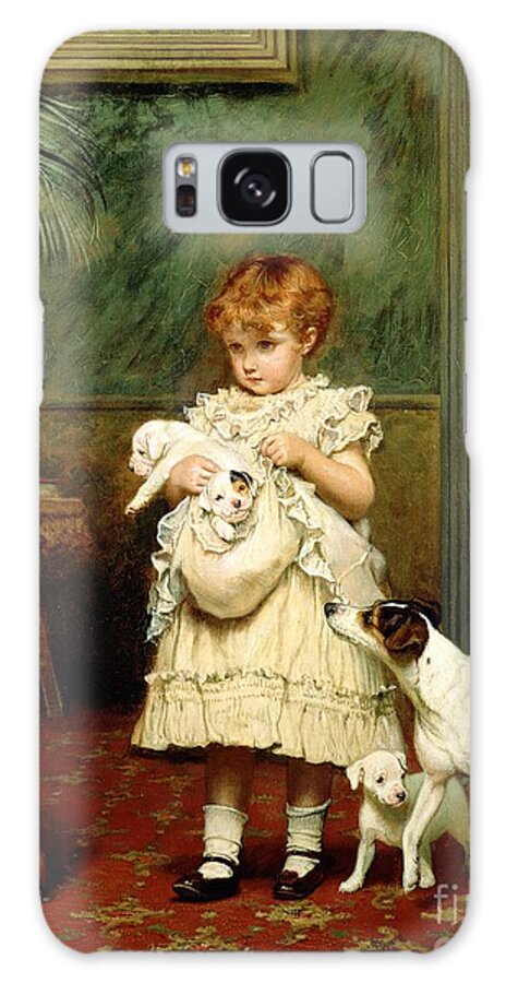 Girl With Dogs Galaxy Case featuring the painting Girl with Dogs by Charles Burton Barber