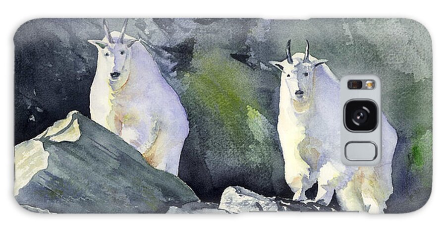 Glacier Galaxy Case featuring the painting Glacier Mountaineers - Mountain Goats by Marsha Karle