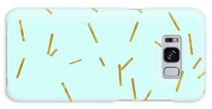 Stix Galaxy Case featuring the digital art Glitter confetti on aqua gold pick up sticks pattern by Tina Lavoie