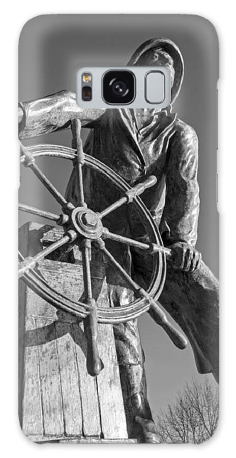 Gloucester Galaxy Case featuring the photograph Gloucester Fisherman's Memorial Statue Black and White by Toby McGuire