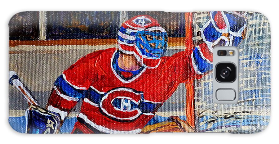 Hockey Galaxy S8 Case featuring the painting Goalie Makes The Save Stanley Cup Playoffs by Carole Spandau