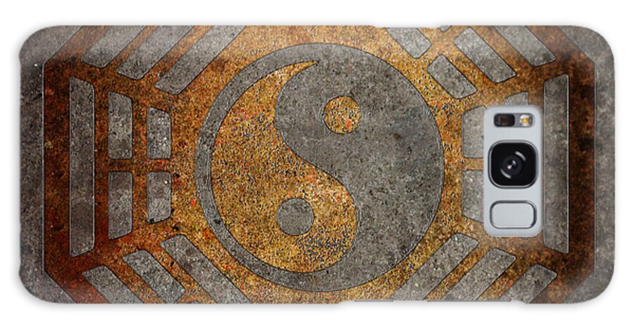 Yin Galaxy Case featuring the digital art Gold Yin Yang Sign in Octagon with Metal Background by Fred Bertheas